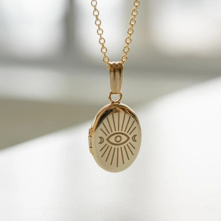 Fine Jewelry Sun Moon Evel Eyes Stainless Steel Photo Locket Necklaces Pet Photo Choker Chain Vintage Jewelry Fashion Necklace
