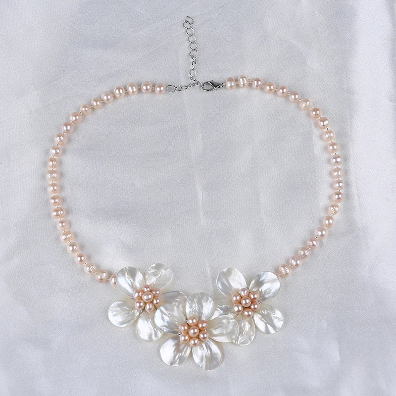 Bohemia 5-6mm Potato Pearl Flower Mother of Shell Freshwater Pearl Necklace Jewelry