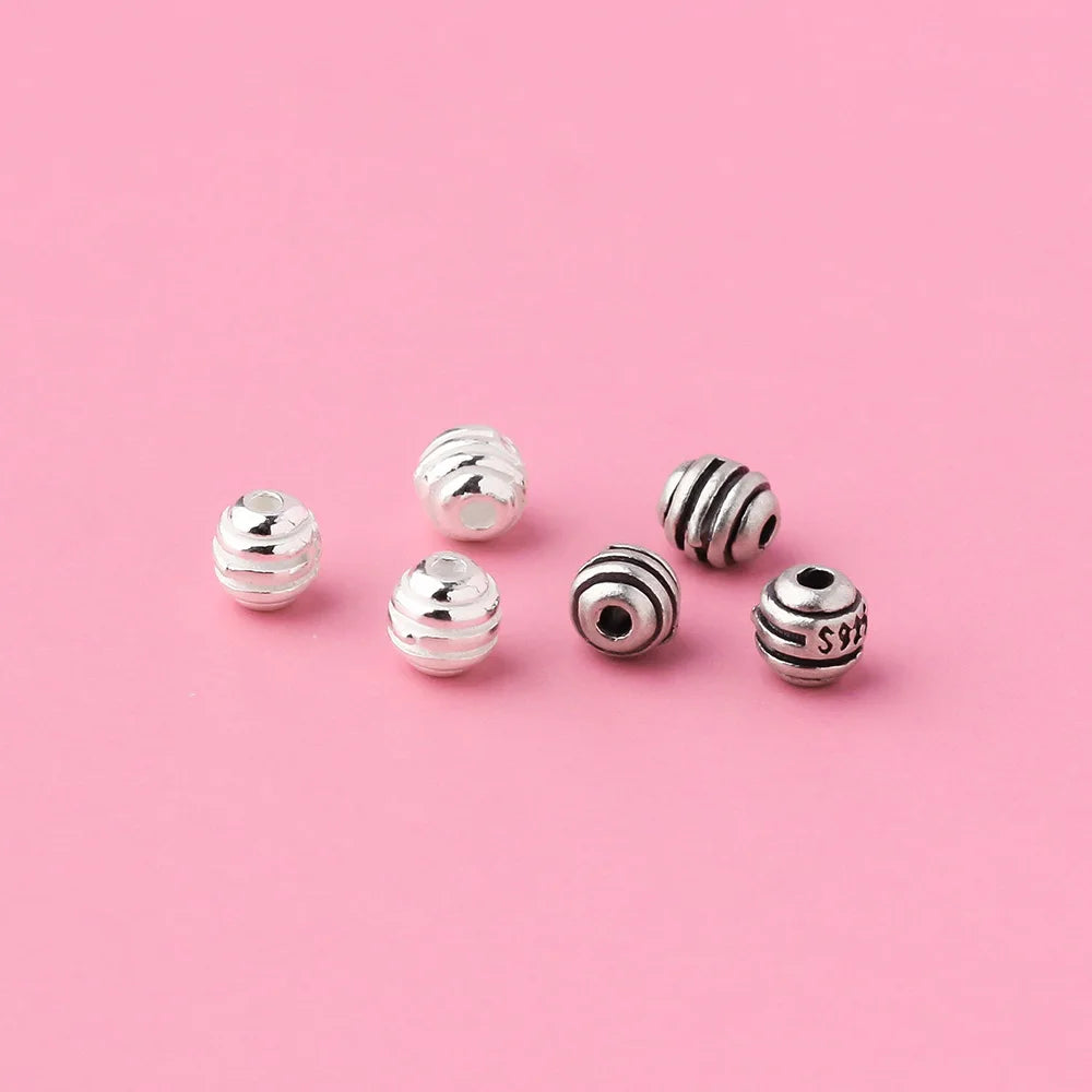 Hot Sale 3mm Round Charms Beads 925 Sterling Silver Black Stripe Round Spacer Beads for Jewelry Making Accessories