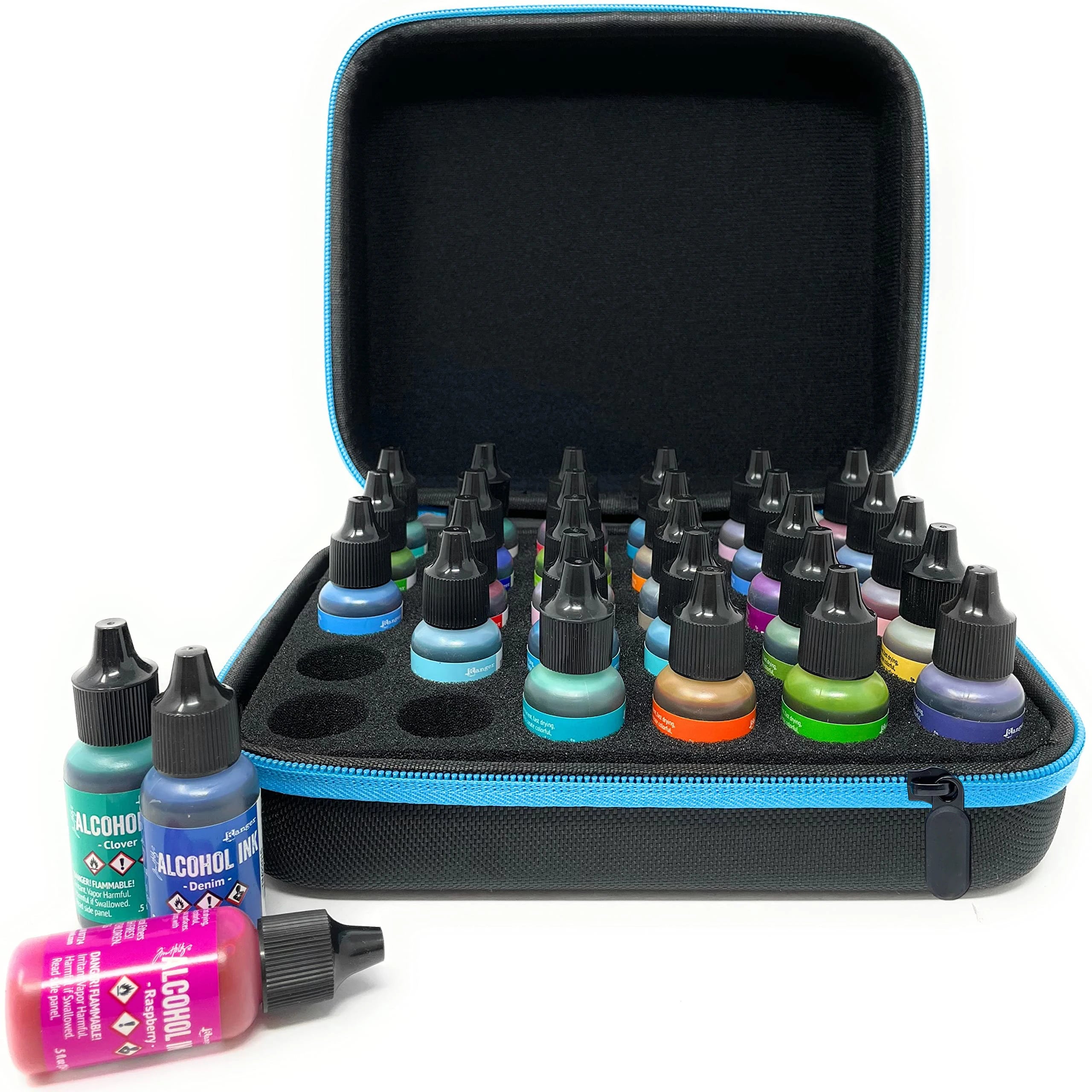 Hard Shell EVA Alcohol Ink Storage Case with Pre Cut Foam Insert Portable 30 Bottle Shockproof Alcohol Ink Organizer Bag