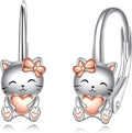 Hot Sale S925 Sterling Silver Rose Good Plated Heart Cute Animal Cat Hoop Earrings for Girl