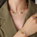 Enamel Statement Necklace Colorful Daisy Flower Bracelet Stainless Steel Jewelry Set for Girls