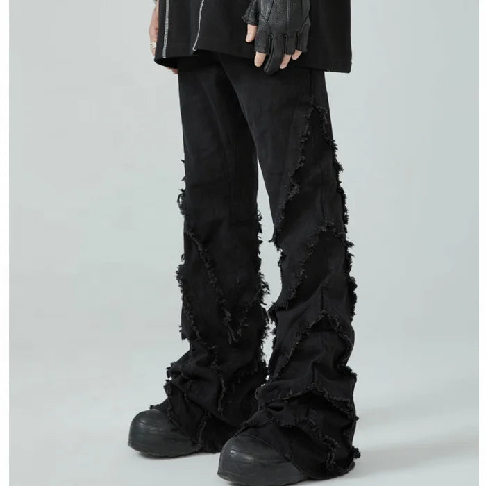 OEM FOG Private Blue Brand Drop Shipping Stock Ripped Distressed Flared Stacked Pants Denim Men Jeans