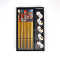 Creative 5-Pair round Bamboo Chopsticks with Lucky Cat Ceramic Rack Reusable Chopsticks Gift Box for Parties