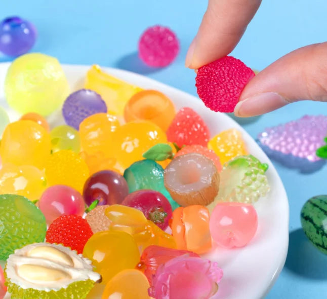Wholesale Transparent Luxury Glowing Cartoon Beauty Figurine 3D Sculpture Vegetables Resin Fruit Candy Food Cake Bottle Bread