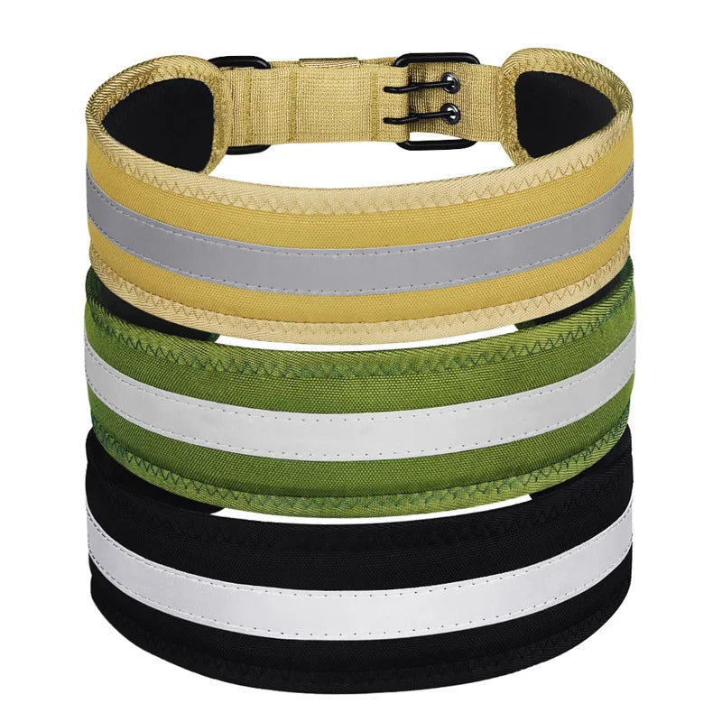 2025 New Design Reflective Nylon Thick Soft Padded Training Collar for Large Dog Super Width Pit Bull Dog Collar