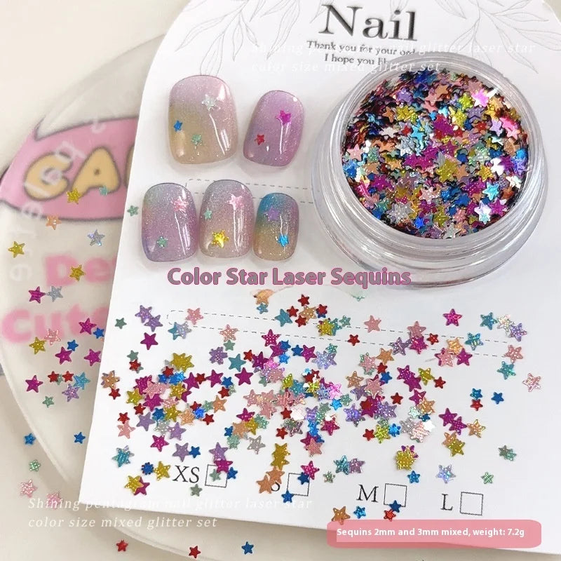 Paso Sico Mixed Size Five-Pointed Star 3D Nail Art Sequins Candy Color Laser Star Flash DIY Nail Art Sequins for Nail Decoration
