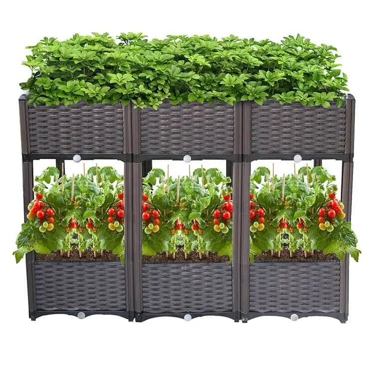 Outdoor Vegetable Large Plastic Gardening Rectangular Planter Box Vertical Raised Garden Bed Home Modern Design Wheels/Legs