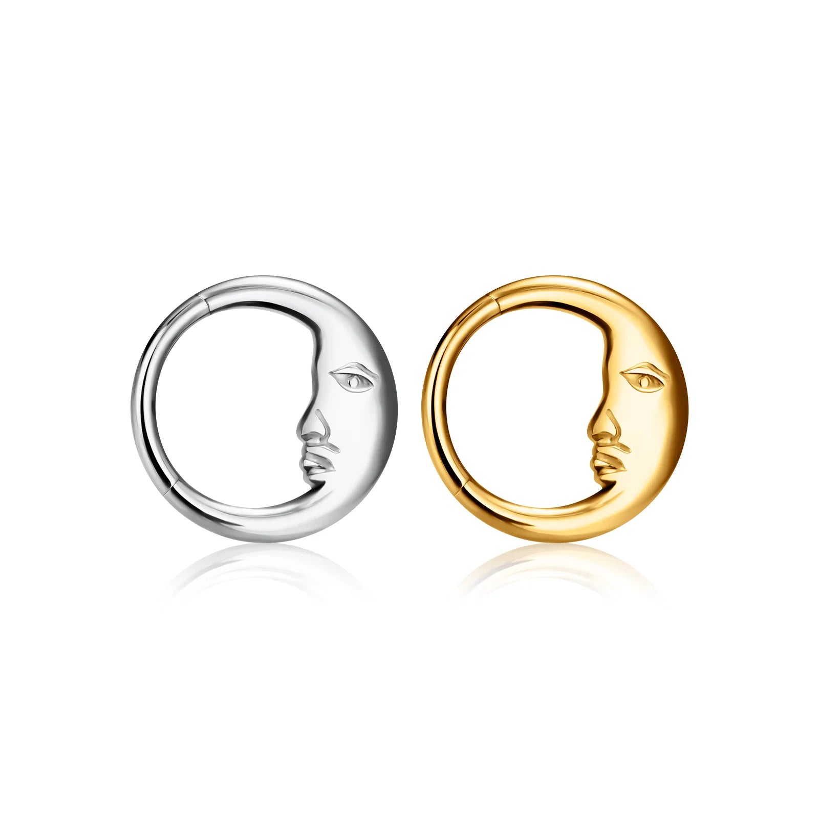 ASTM F136 Titanium Fashion Septum Ring Hoop Nose Ring Moon Human Face Piercing Helix Cartilage Clicker Tragus Earrings Jewelry