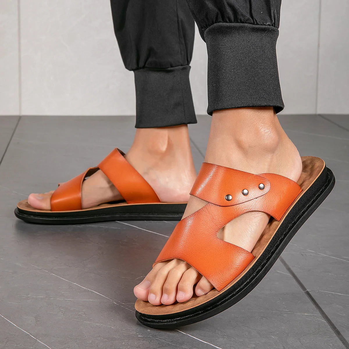 Fashion Design Men's Leather Sandals Four Seasons Can Wear Casual Sports Fashion