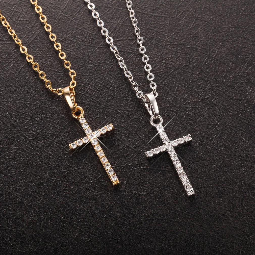 BINSHUO Silver Gold Crystal Jesus Cross Pendant Brass Necklace Zircon Elegant Couples' Ornaments Wholesale Gifts Contracted