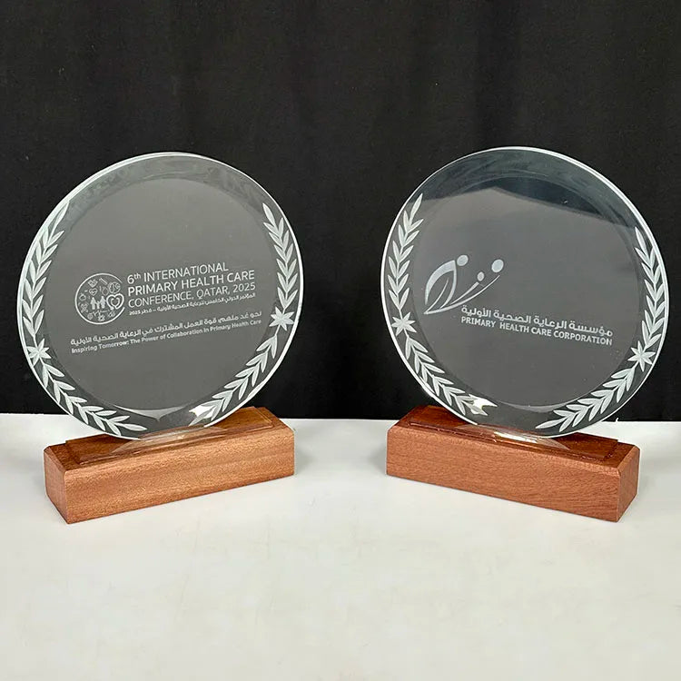 Blank Circle Crystal Trophy with Wooden Base  MH-NJ0138