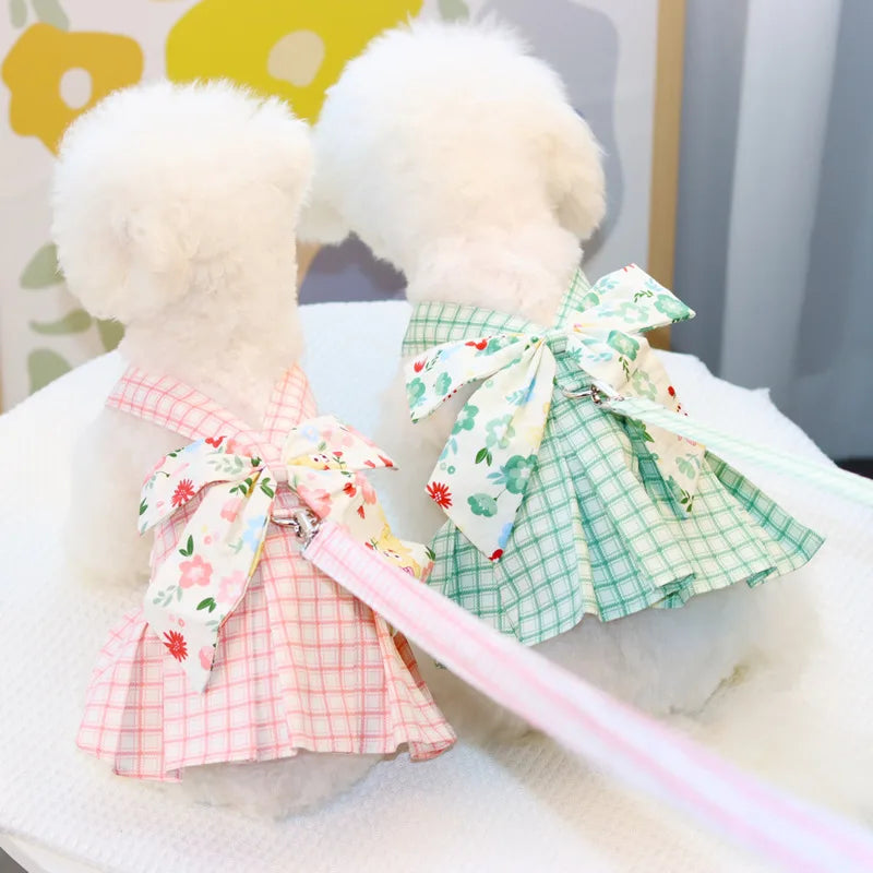 Wholesale Plaid Pet Dog Harness Chest Back Dress with Leash Hole