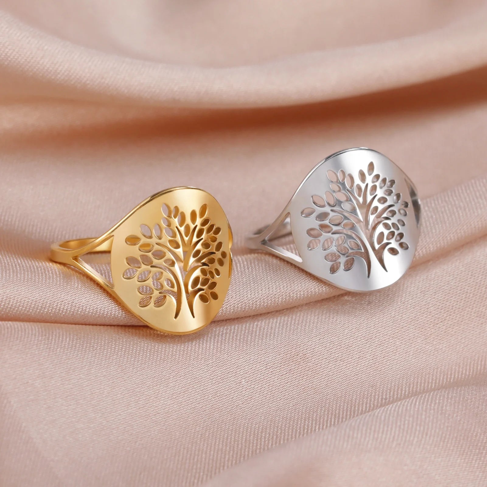 Hollow Tree Ring for Women Men Ethnic Vintage Inspired Stainless Steel Jewelry Nordic Viking Amulet Wedding Band Gift