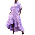 Vintage Buttons up Irregular Oversized Shirt Dresses Women Red Short Ruffle Sleeve Maxi _ Casual African Solid Color Robe