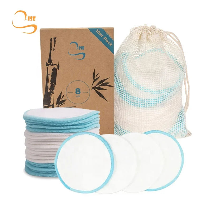 Eco-friendly 3.15" Reusable Bamboo Terry Round Makeup Removal Pads Laundry Bag Set Soft Face Cleansing Pad