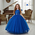 Korean Style Shiny Sequined Children's Princess Dress Blue Flower Girl Wedding Dress 10Y Cap Sleeve Kid Birthday Party Dress