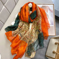 Hot Sale Summer Bright Color Match Hook Flower Printed Chiffon Shawls for Women Elegant Leaf Print Soft Yarn Polyester Scarf