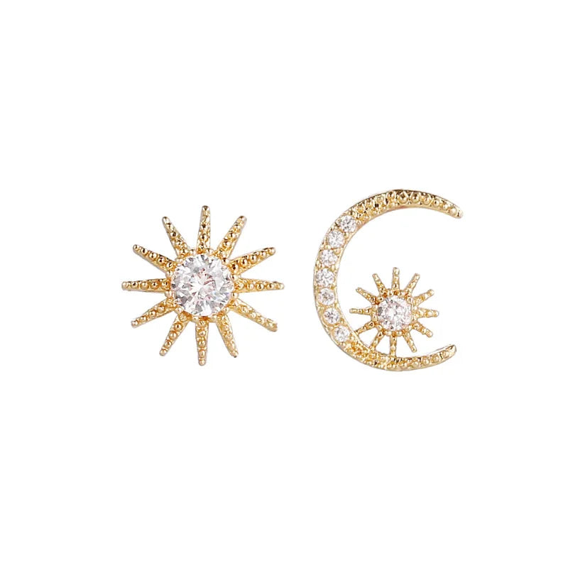 Wholesale  925 Sterling Silver Jewelry Shiny Zirconia Crystal Moon Star Shape Stud Earrings for Women Oorbellen