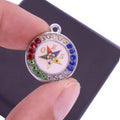 Classic Style Enamel OES Charms Eastern Star Pendant Rhodium Plated Alloy Princess Cut Multicolor Rhinestone Creative Designs