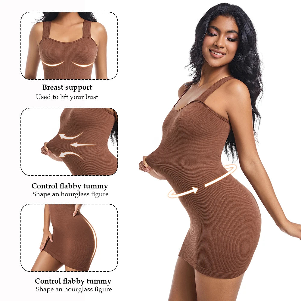 Women'S Dresses 2025 Spring New Girls Elegant Dresses Tummy Control Shaper Suspender Ribbed-Knit Bodycon Dress