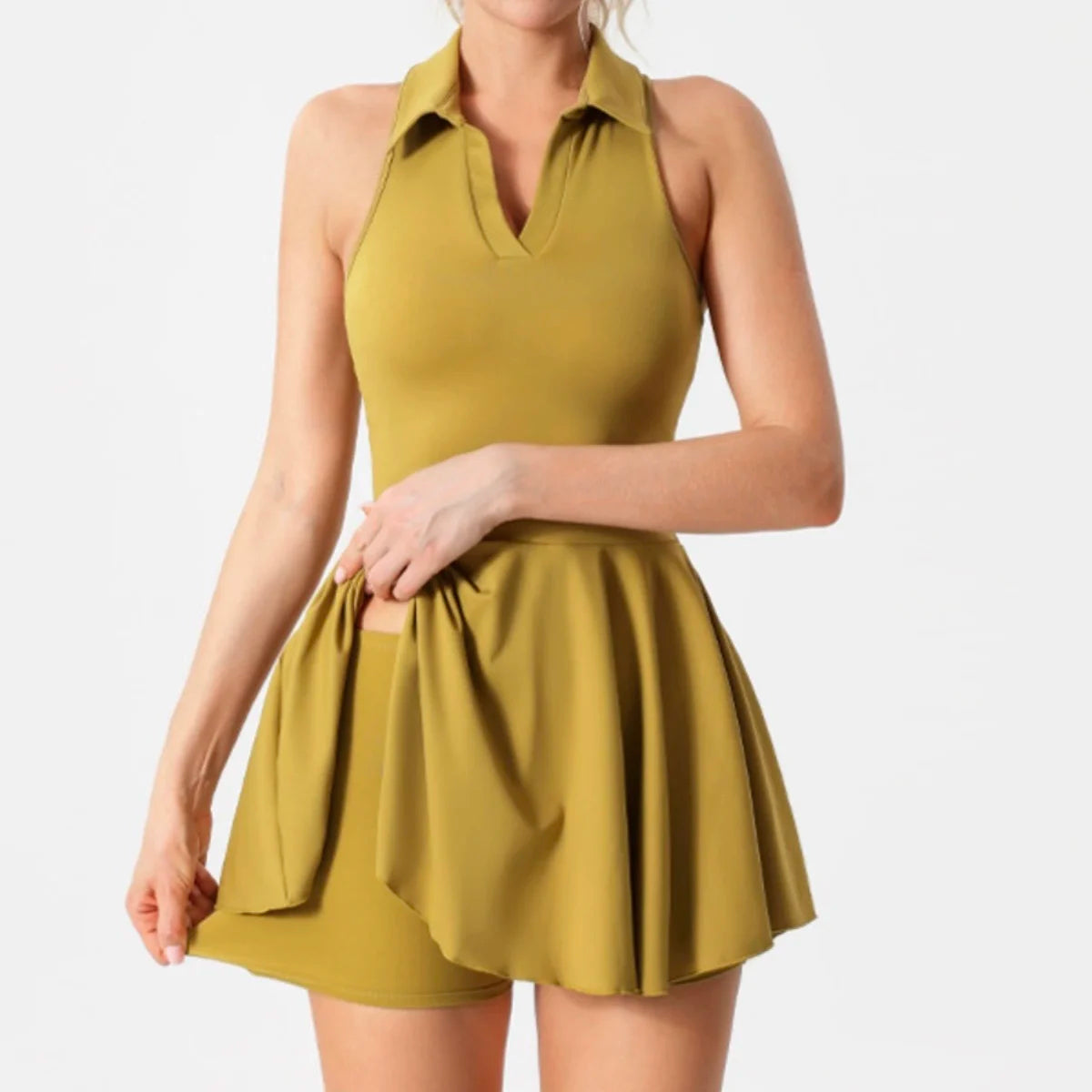 OEM Service Sleeveless Breathable Fitness Sports Ladies Golf Polo Dress With Shorts Flared Women Tennis Dress