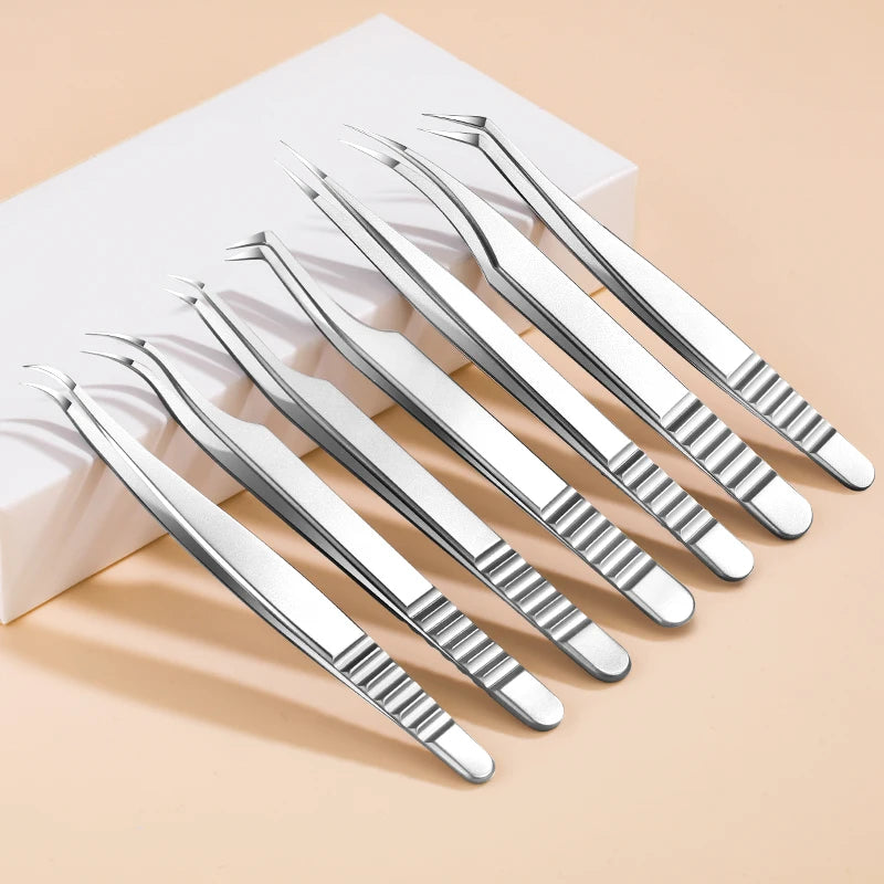 High Quality Stainless Steel Eyelash Tweezers Manufacturer Professional Pointed Tip for Eyebrow Makeup Beauty Tool