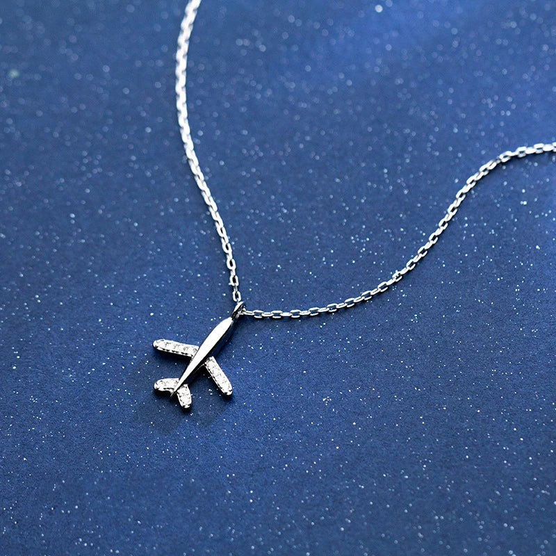 Statement Cubic Zirconia Airplane Pendant 925 Sterling Silver Chain Necklaces Fine Jewelry for Women