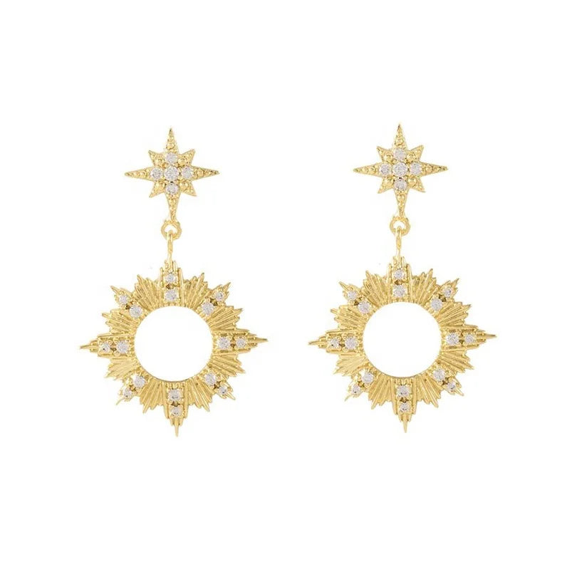 Gemnel Brass Custom Logo 14K Gold Plated 18-karat Gold Dainty Zircon Star Stud Drop Earrings
