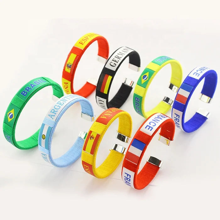 Promotional Wristbands National Flag Bracelets Bangles Custom logo Men Soccer Sports Wristband for Event