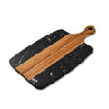Acacia Wood and Black White Rectangle Marble Cheese Platter Paddle Shaped Cutting Display Board with Handle