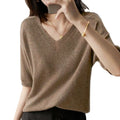 New Fashion Women Knit Tops V-neck Half Sleeve Solid Color Clothes Knitwear T-shirt Loose Casual Pullover Sweater Blouse