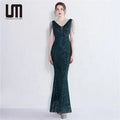 Liu Ming Luxury Women Fashion Sexy Backless Sequined Slim Maxi Wedding Prom Party Dress