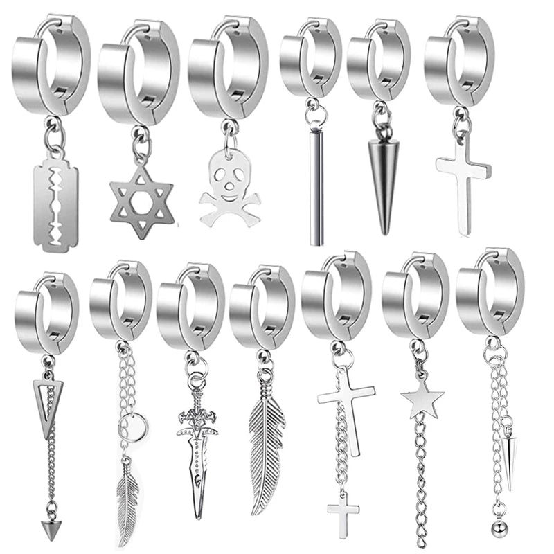 Black Cross Earrings for Men Stainless Steel Long Chain Dangle Piercing Hoop Earrings Wholesales Small Hooop Earrings for Women