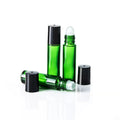 In Stock 10ml Green Glass Roll on Bottle With Steel/glass Roller and White/black Cap for Cosmetics