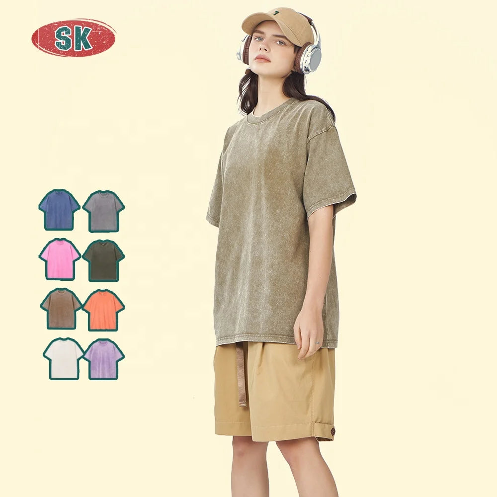 Custom Tshirts Men's 100% Cotton Oversized Drop Shoulder Mock Neck Streetwear Tshirt Vintage Wash Boxy Tshirt for Men
