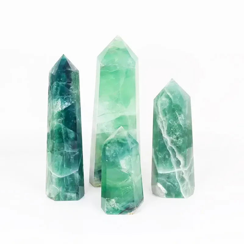 Natural Gems Wand Reiki Crystal Healing Stone Quartz Tower Watermelon Green Fluorite Point for Decorate