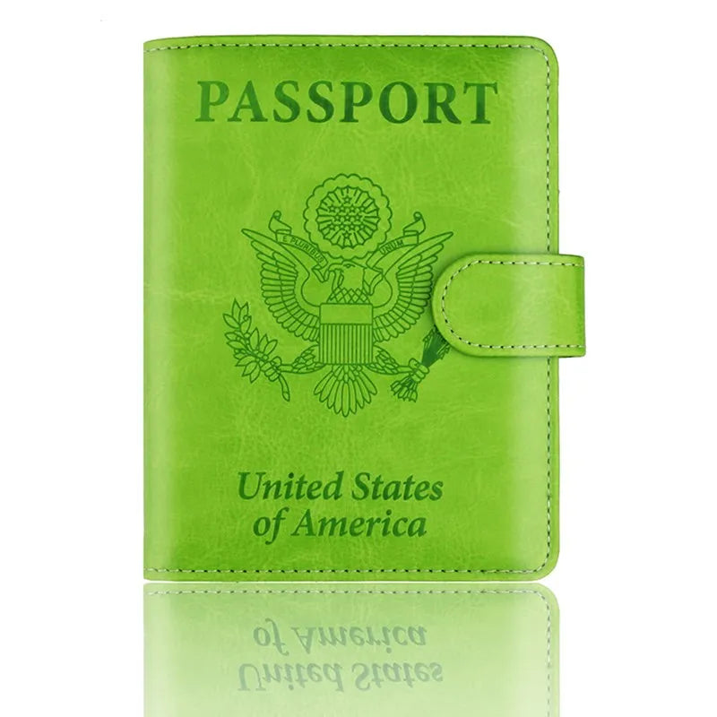 New Design Business Card Holder Case RFID Protection PU Leather Travel Wallet with Buckle for Passport Storage