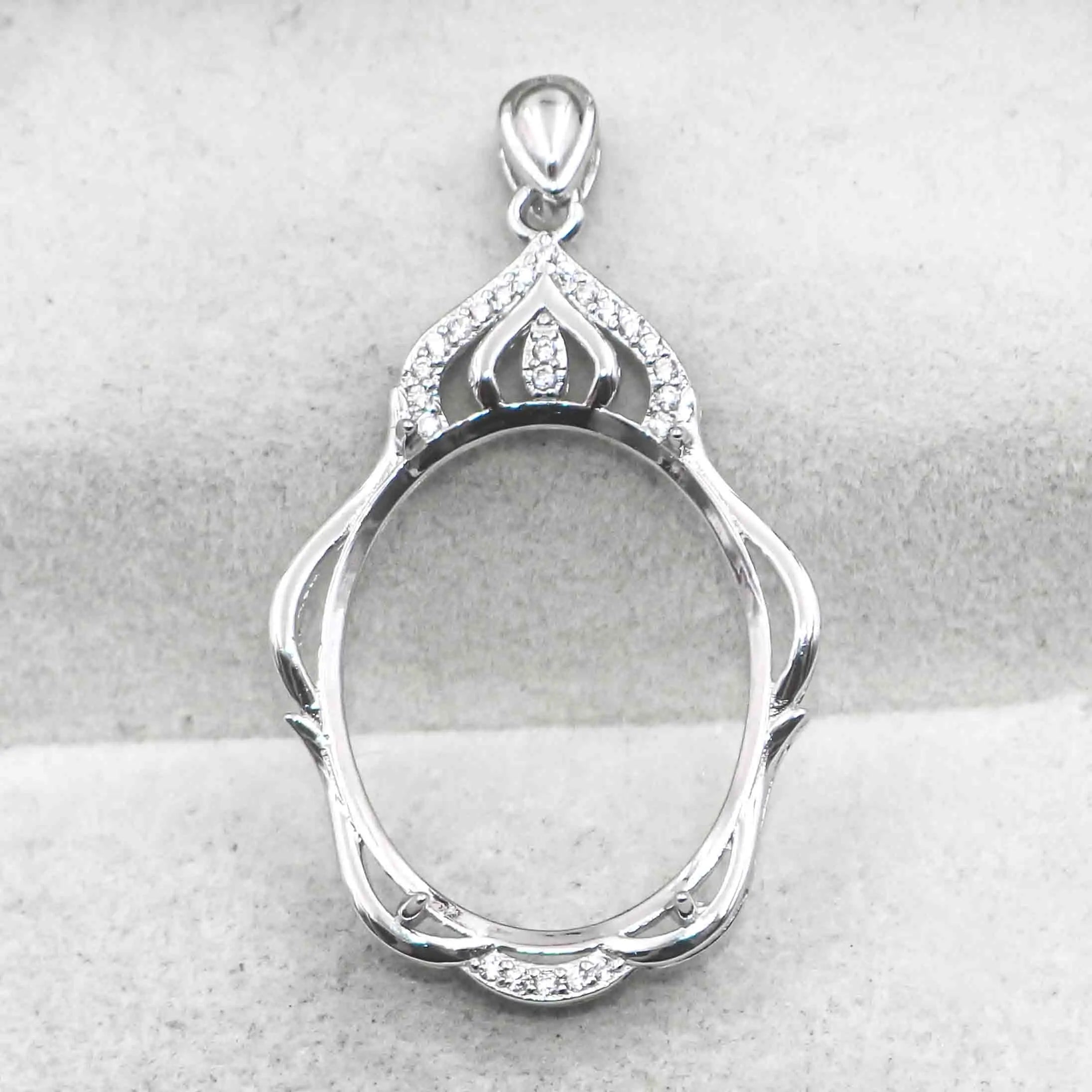 Sterling Silver 18*22mm Semi Mount Pendant Empty Frame Blank Support Setting S925 Base Holder Without Center Stone for DIY Inlay