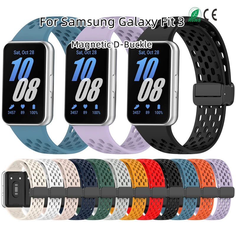 Smartwatch Accessories Watchband Bracelet Magnetic D-Buckle Breathable Silicone Sport Strap for Samsung Galaxy Fit 3 Band