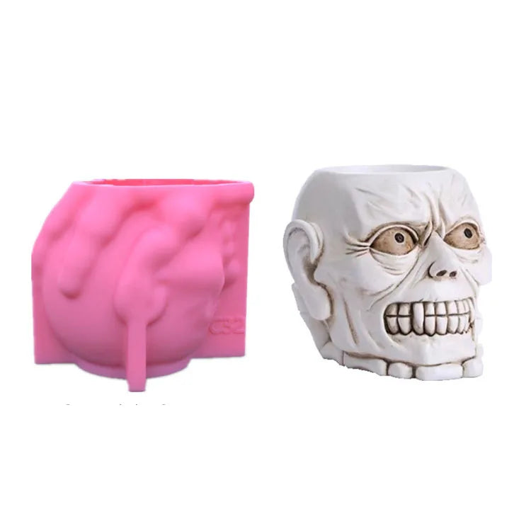 YS DIY 3D Skeleton Teeth Pen Holder Flower Pot Candle Silicone Mould Concrete Succulent Planter Clay Cement Plaster Candle Tools