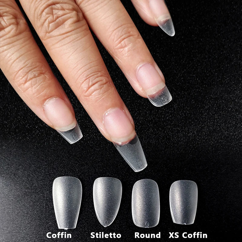 New Arrival XS XXS Short Coffin Almond Full Cover Matt Nail Tip Custom Logo Wholesale Stiletto Square Clear Nail Tips Sample Box