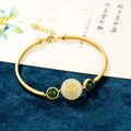 Natural Safeness Jade Link Chain Bangle Women Gold Plated Green Jade