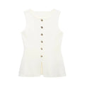 ZATRHMBM Summer Women's Knitwear Vest Top 2024 New Casual Fashion Round Neck Single Breasted Sleeveless Sweater Tank Tops