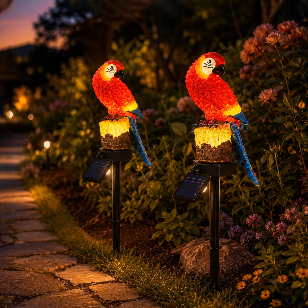 Outdoor Park Yard Decorative Light Resin Crafts Solar Parrot Inserting Ground Landscape Light Warm White LED Solar Garden Light