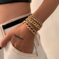 Go Party 4Pcs/Set Punk Metal Crystal Bracelets Set for Women Girls Hip Hop Thick Geometric Cuban Link Chain Bracelet Bangles