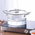 New Design Borosilicate clear Glass Cooking Pot Glass Soup Pot Cookware Set with Stainless Steel Handles