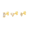Trendy 18K Gold Plated 925 Sterling Silver Triangle Square Asymmetric Geometry 5A Zircon Stud Earrings Set Wedding Anniversary