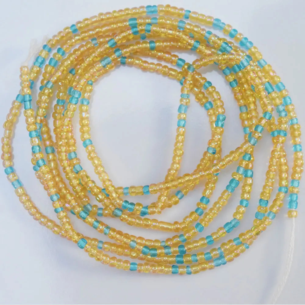 New Color Fashion African Mix Glass Seed Beads Tie on Waist Beads Belly Body Chain with Clasp Double Cotton String for Ladies