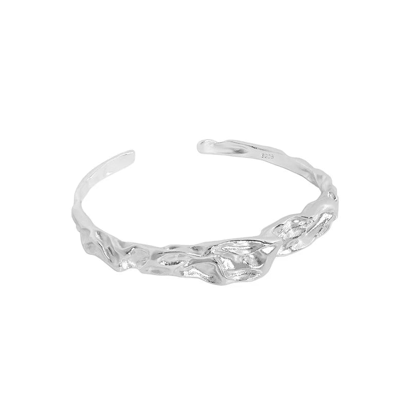 Wuqie Solid Silver Luxury Irregular Folds Party Jewelry Cuff Bangles